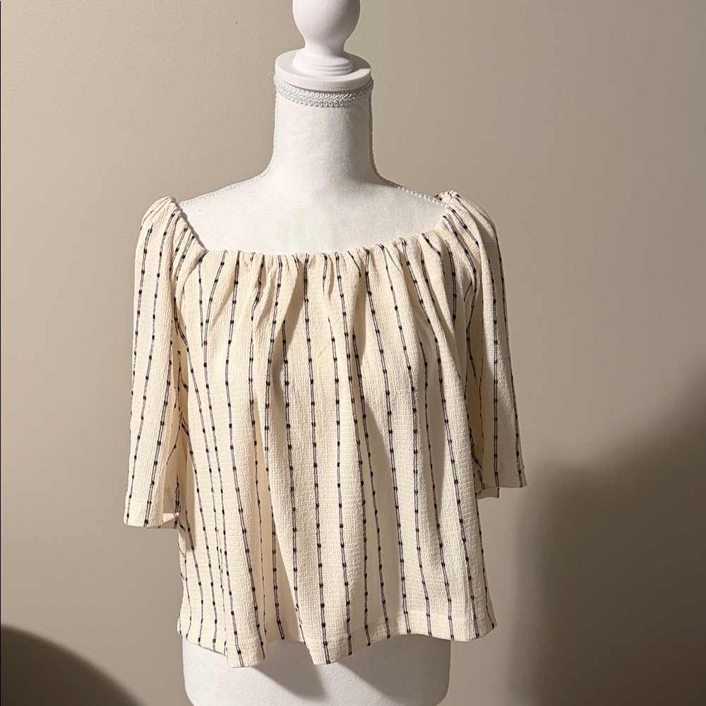 LOFT Cream Off-Shoulder Striped Blouse